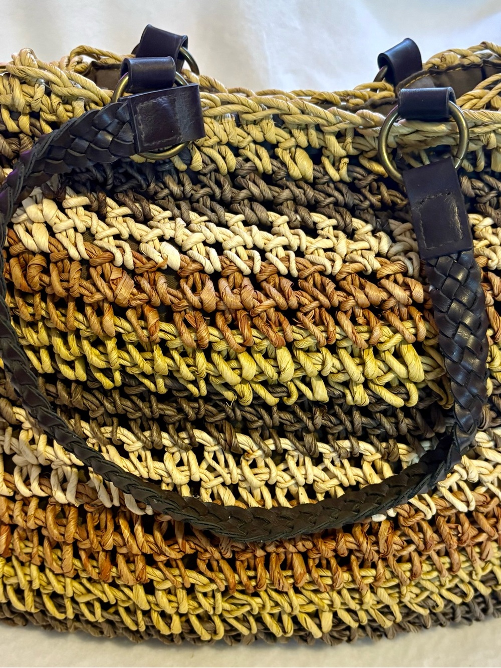 Cornhusk Woven Multi Brown Stripe Shoulder Bag - Picture 2 of 4